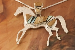 Navajo Artist Calvin Begay Genuine Picture Jasper Sterling Silver Horse Pendant